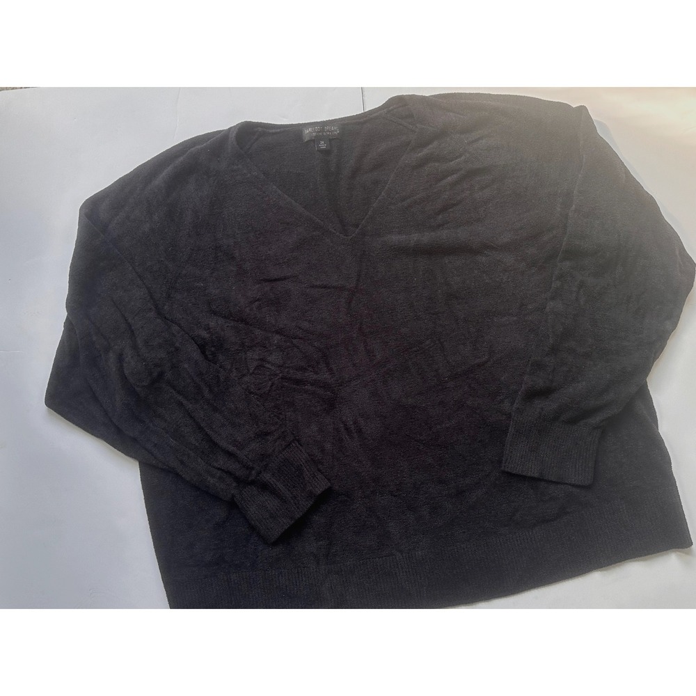 Barefoot Dreams CozyChic Ultra Lite‎ V-Neck Sweater Black Womens 2X Long Sleeve